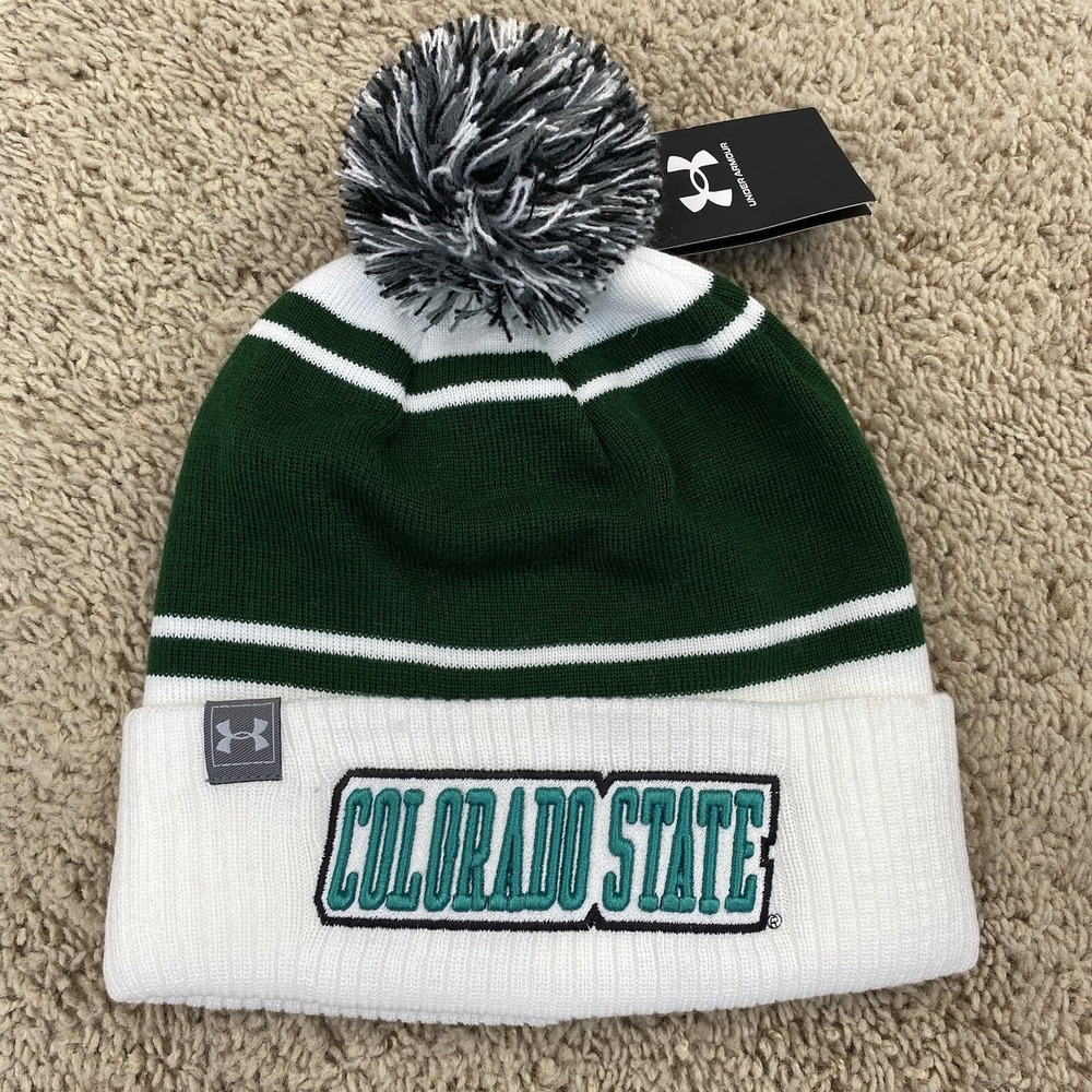Colorado State Rams Under Armour Beanie White Green Striped Pom Cuff Knit Cap
